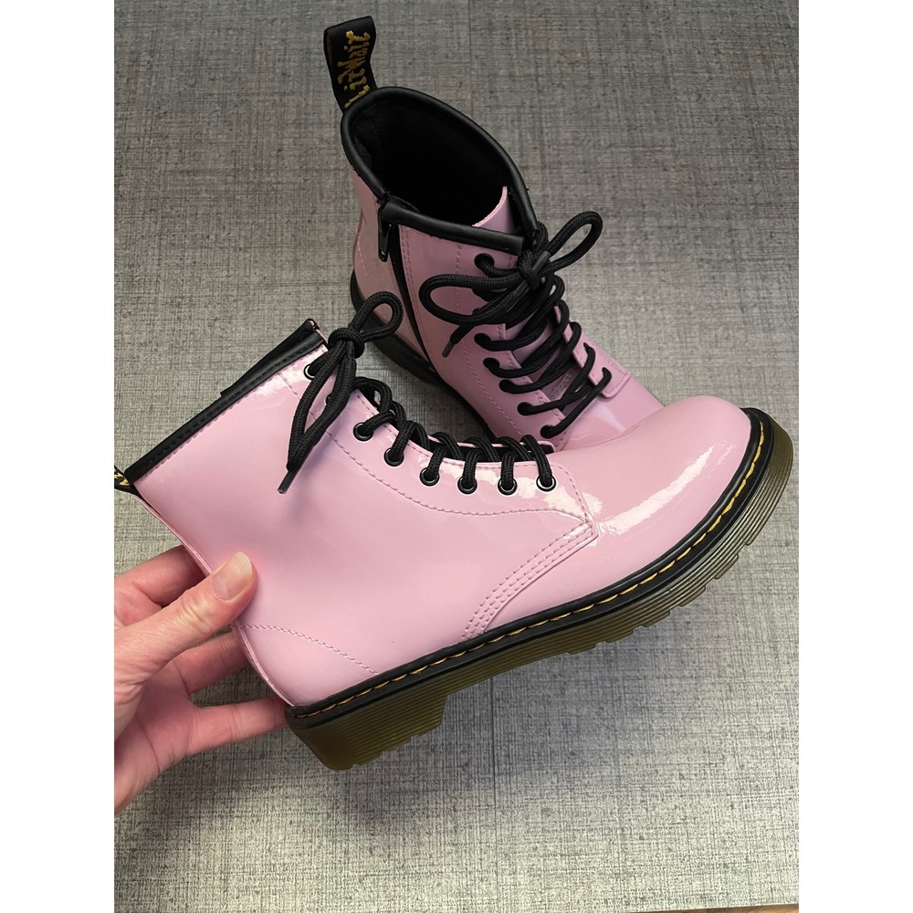 Dr. MARTENS 1460 Patent Leather Boots Kids Size 4 EU 36 Pale Pink NEW Side Zip